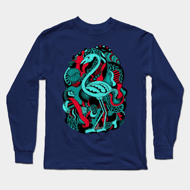 Turqred Lost Flamingo Long Sleeve T-Shirt by kenallouis